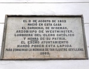 Calle Fabiola. Lápida Cardenal Wiseman. Barrio Santa Cruz. Sevilla