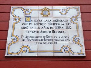 Placa conmemorativa de la casa de Bécquer en Sevilla